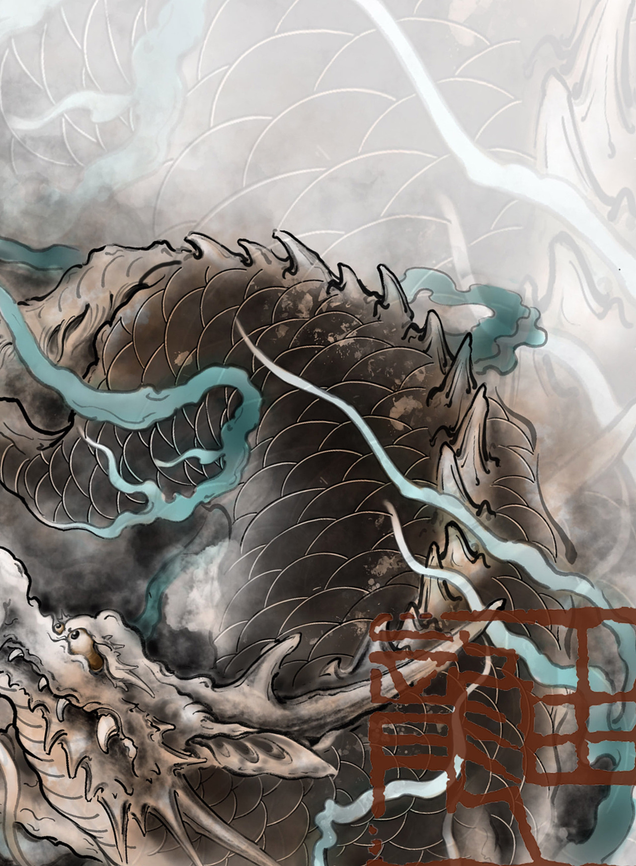 麒麟纹身手稿设计