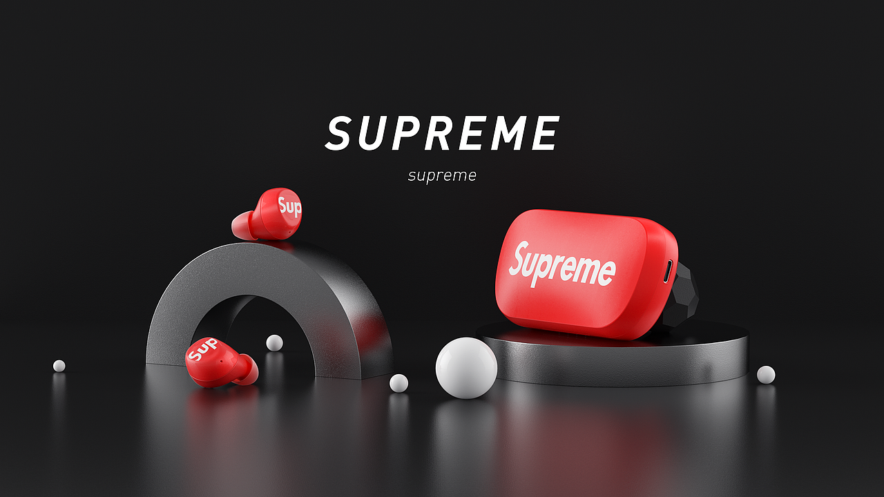 supreme蓝牙耳机渲染