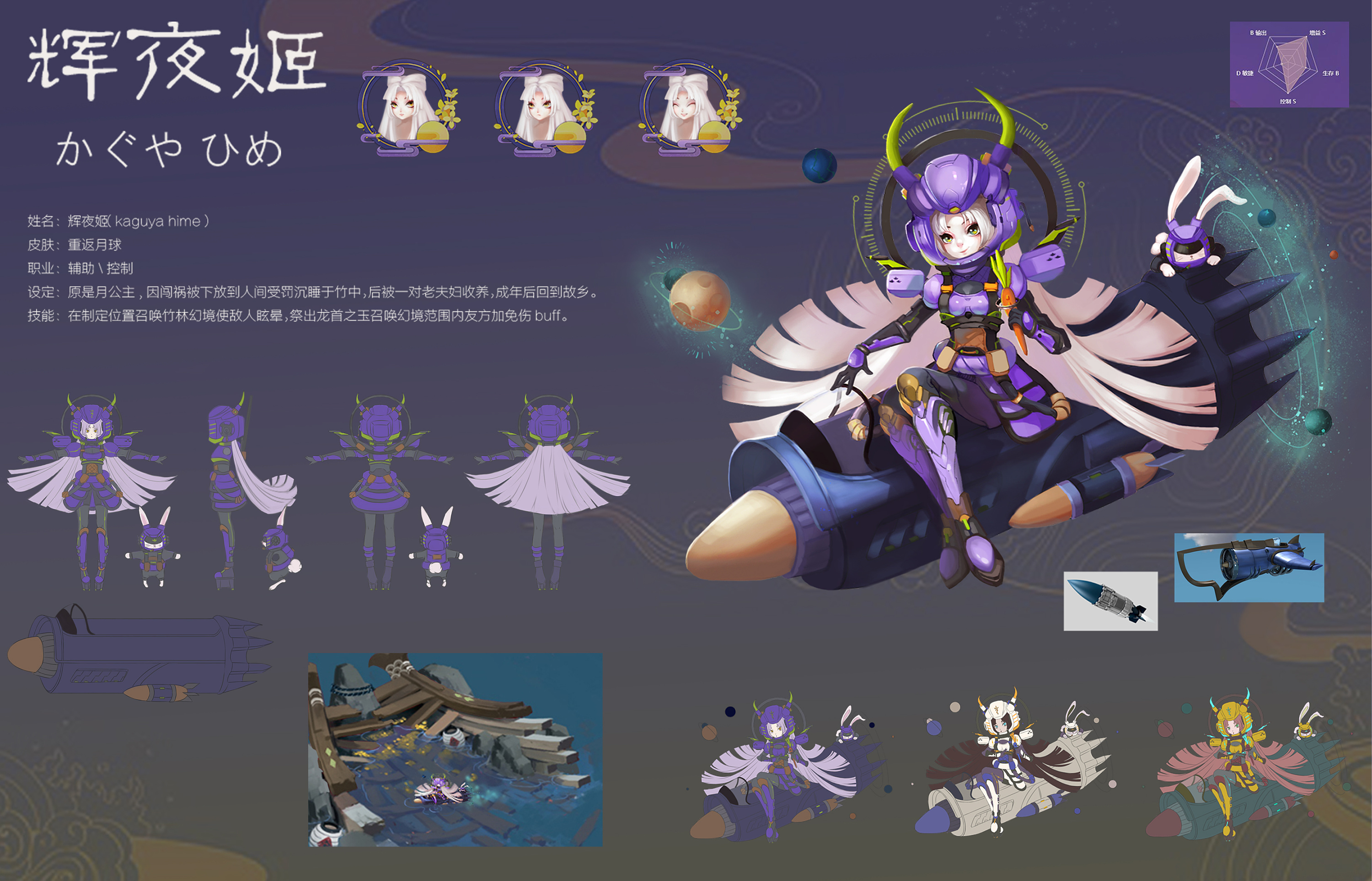 moba英雄角色皮肤设计 辉夜姬登月日本武士宇航员