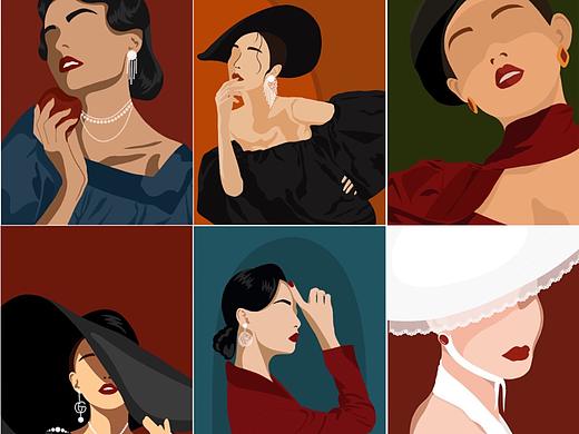 扁平复古人物插画