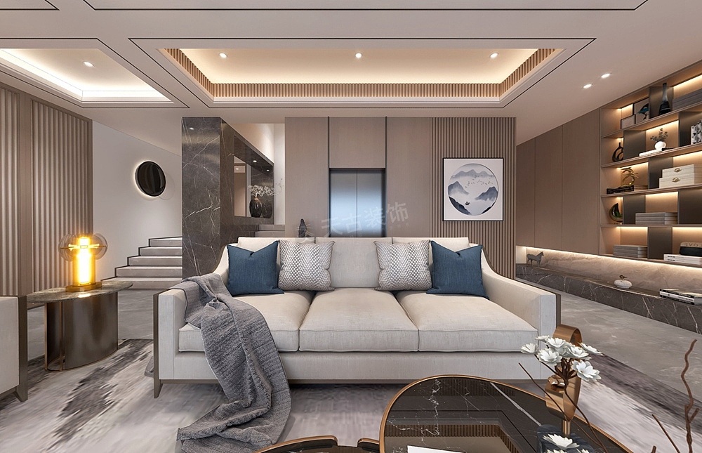 绿城两江御园别墅装修,现代中式风格设计,天古装饰公司