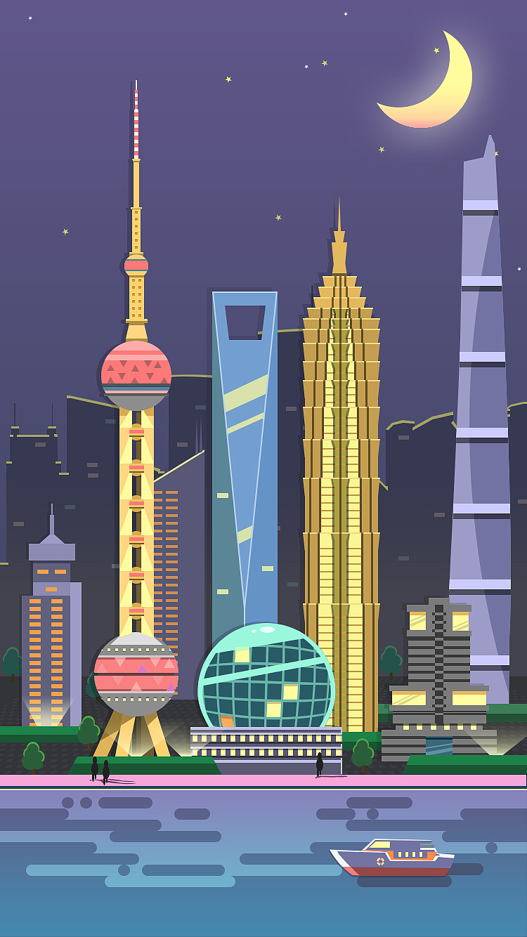 上海夜景简笔画图片