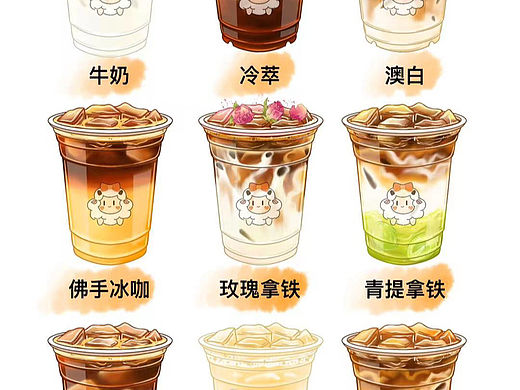 手绘茶饮咖啡品牌产品图