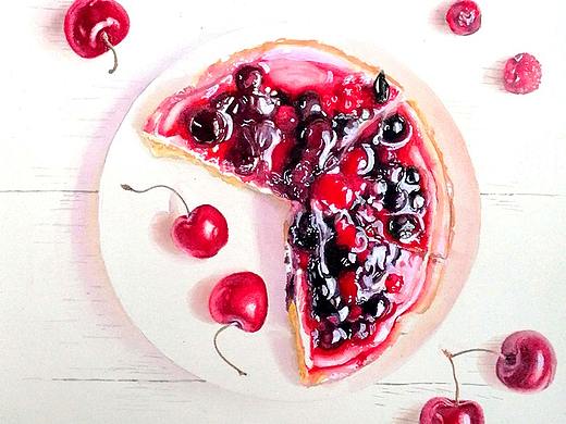 水彩习作—樱桃派（含步骤）