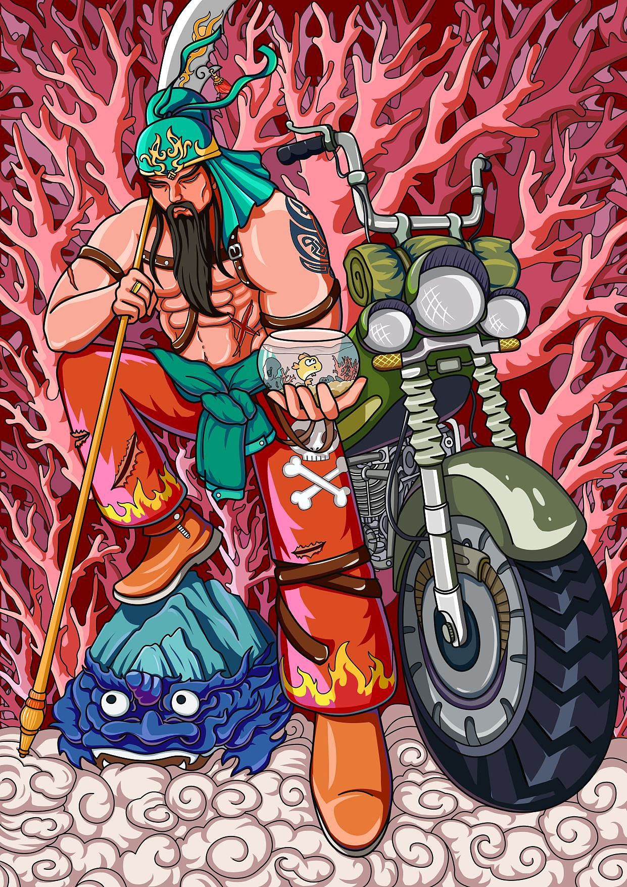 “神在凡尘”国潮插画