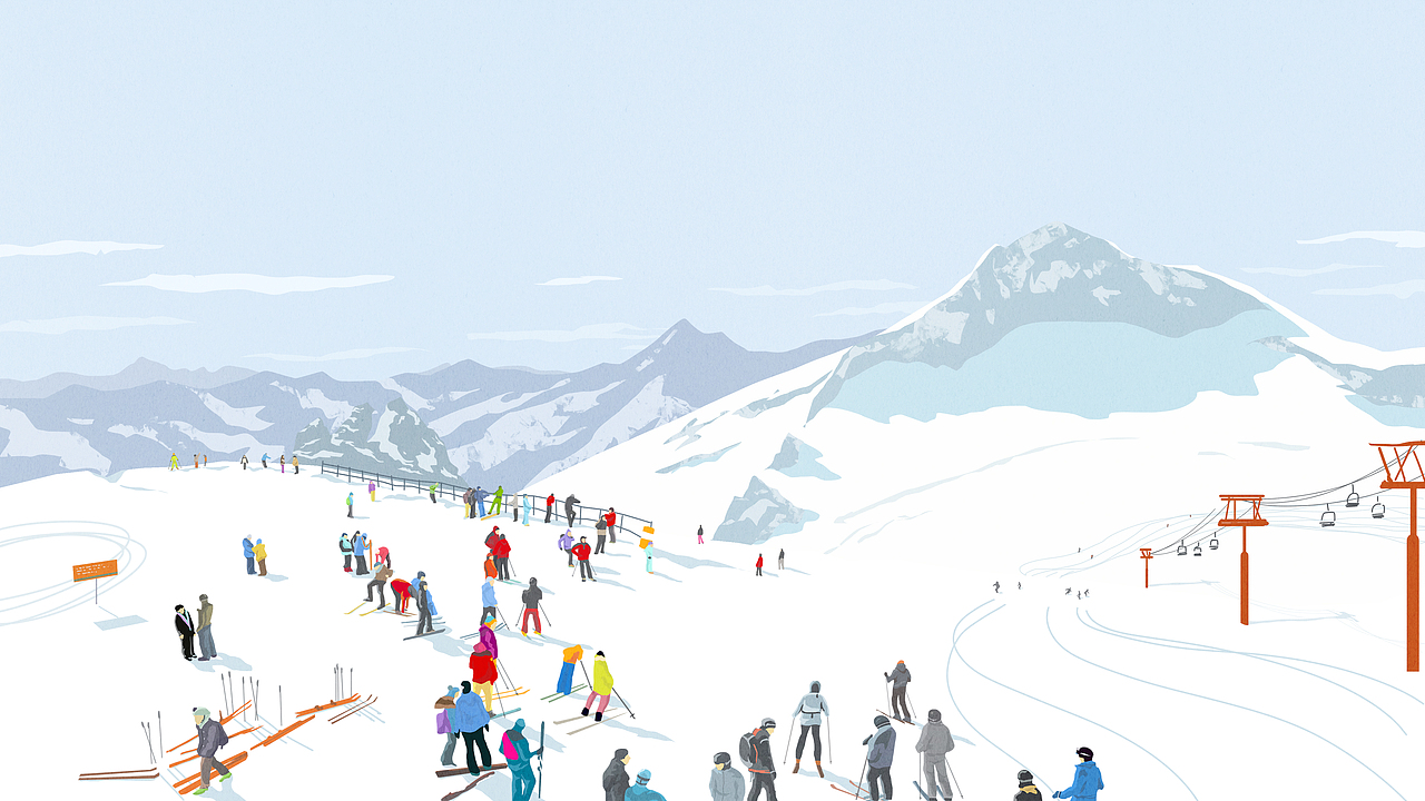 02滑雪插画雪山风景