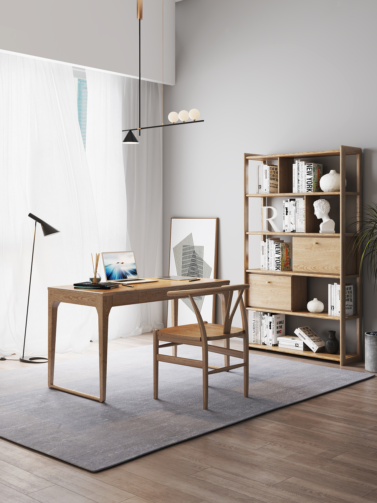 家具电商渲染-书桌书柜01