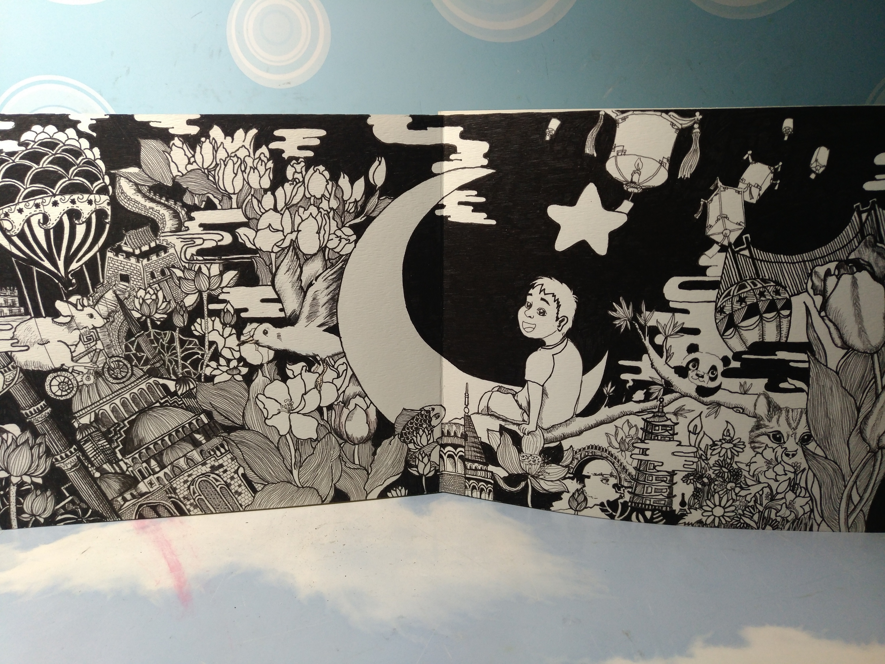 月下——手绘 黑白 创意 中西 土耳其 少年|插画|商业插画|邹邹_安