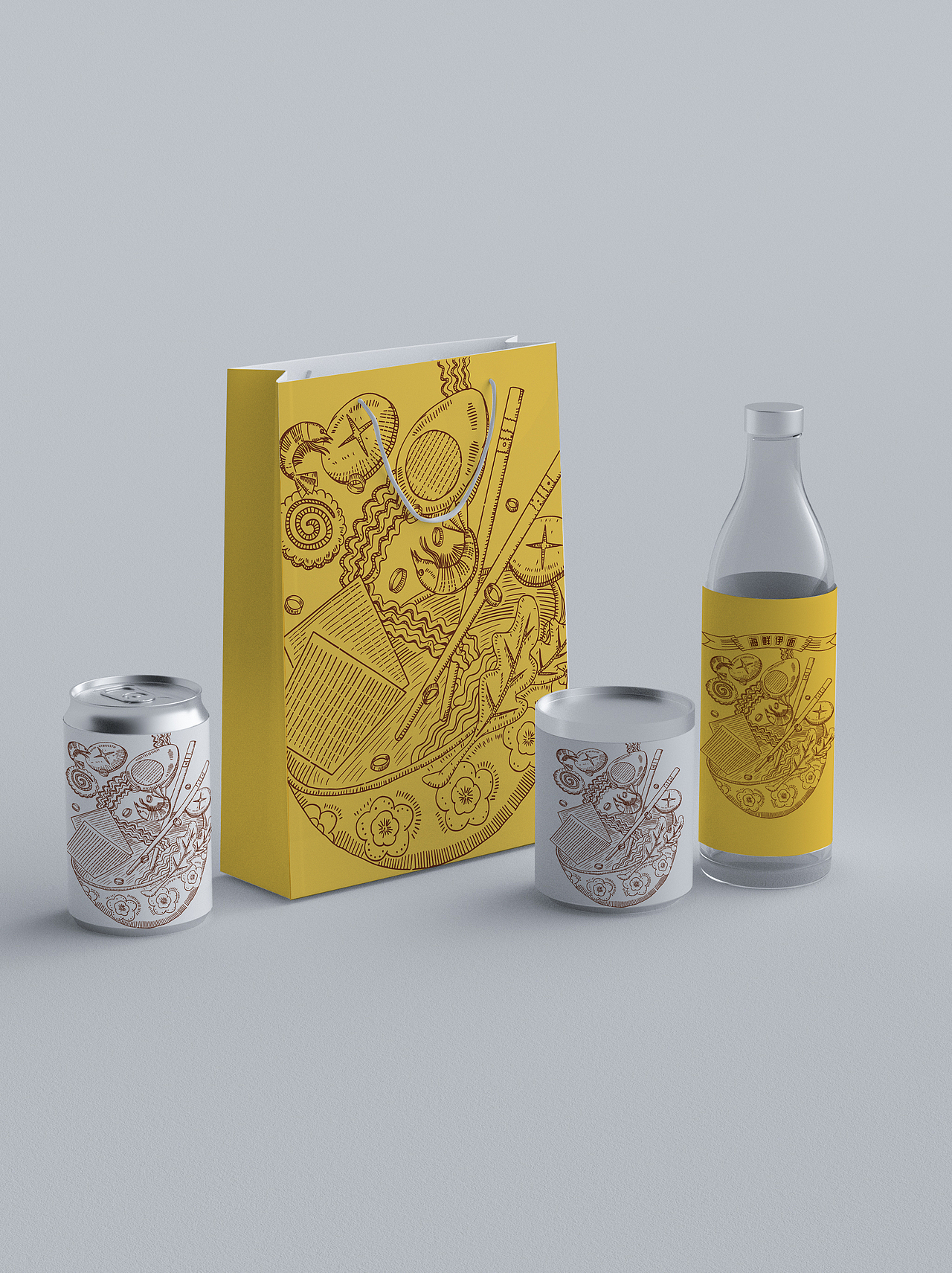 插画#版画 餐饮 方便面复古包装设计