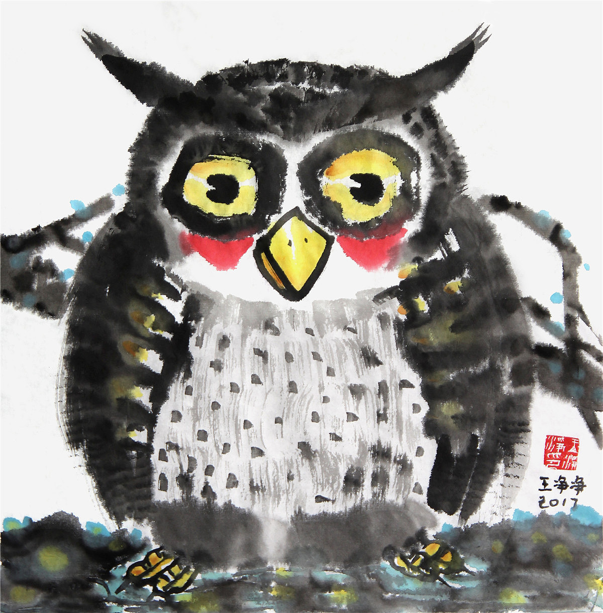 21幅宣纸水墨插画猫头鹰