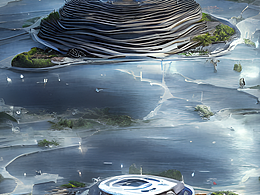 #站酷梦笔#海上浮岛方舟，岛上是未来科技风城市，远景