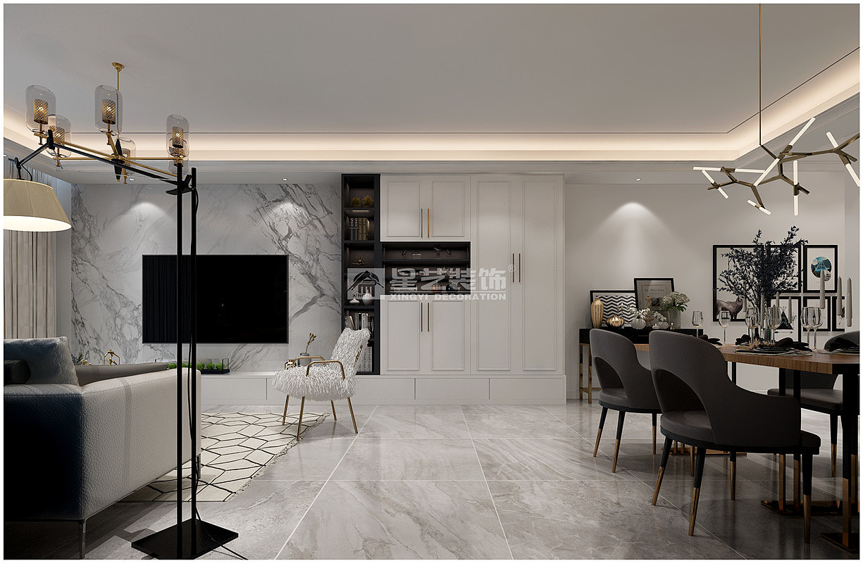 贵阳装修公司排名,现代风格装修设计效果图!客户是90后,在银行工作,这套房子作为婚房,对设计的要求就是实用、独特,让人一进门就耳目一新。平时工作忙碌,但对生活要求极高,我们经过详细沟通后,确认为现代风格,现代的简洁加以美式的舒适感,让业主回家,就卸下一天的疲惫,享受在家的惬意时光。
家中的声色不在于多,在于搭配。过多的颜色会给人以杂乱无章的感觉,在现代简约风格中多使用一些纯净的色调进行搭配,这样无论家具造型和空间布局,才会给人耳目一新的惊喜。<br>现代风格是比较流行的一种风格,追求时尚与潮流,非常注重居室空间的布局与使用功能的完美结合。