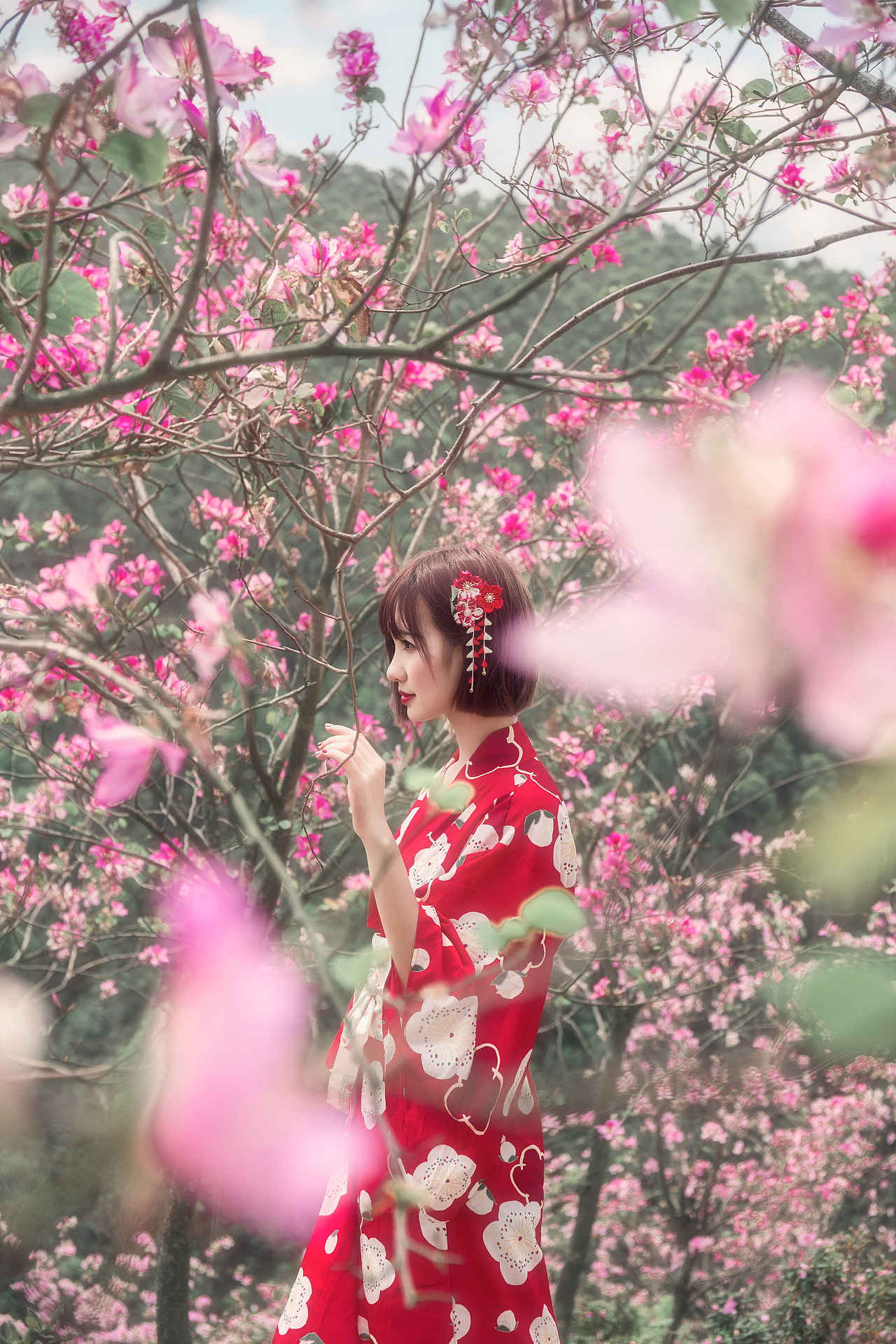 唯美柔和紫荆花人像