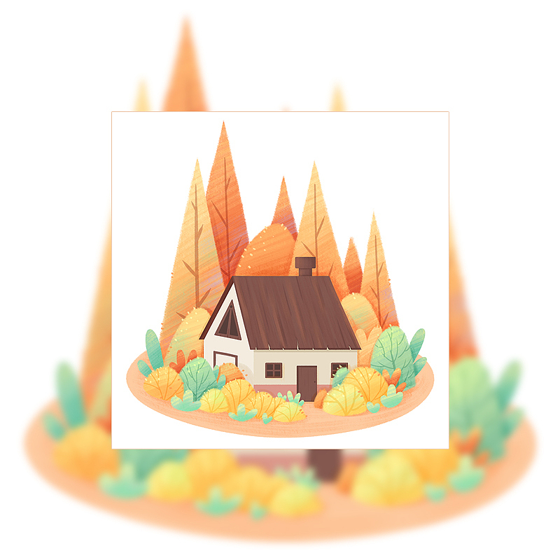 森林木屋植物小景插画（图ZMjczMjU1NzU2） - 创作习作 - 站酷设计师董搞搞原创素材 - 站酷ZCOOL
