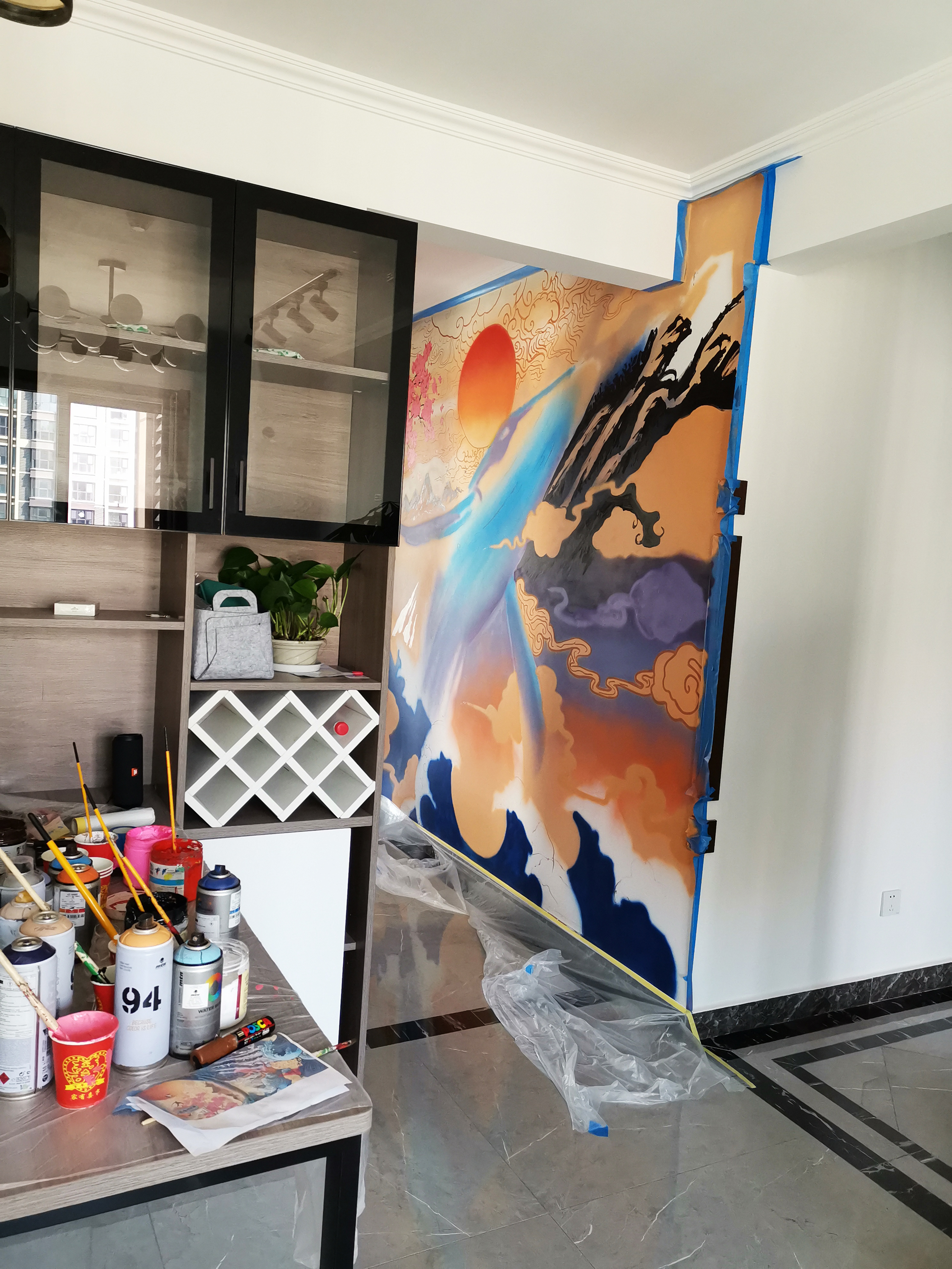 我把涂鸦加墙绘技法用在经典和风浮世绘上 这样的图案画在家里的背景墙上还不错 手工艺 纯艺术 资讯 北京街头涂鸦团队