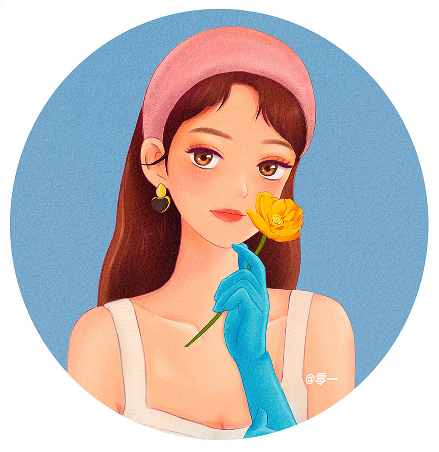 #少女与花#头像插画