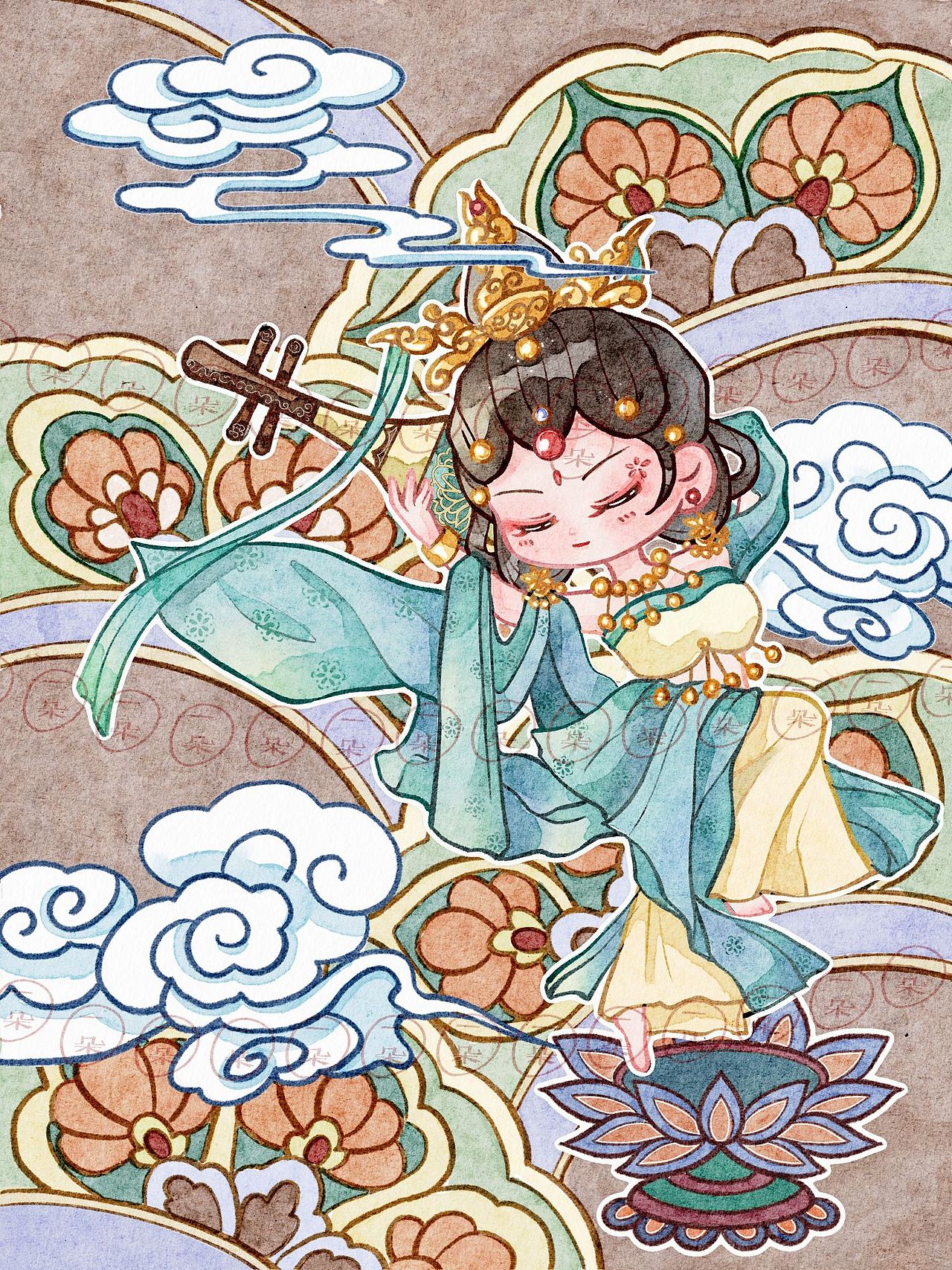 敦煌飞天Q版形象插画