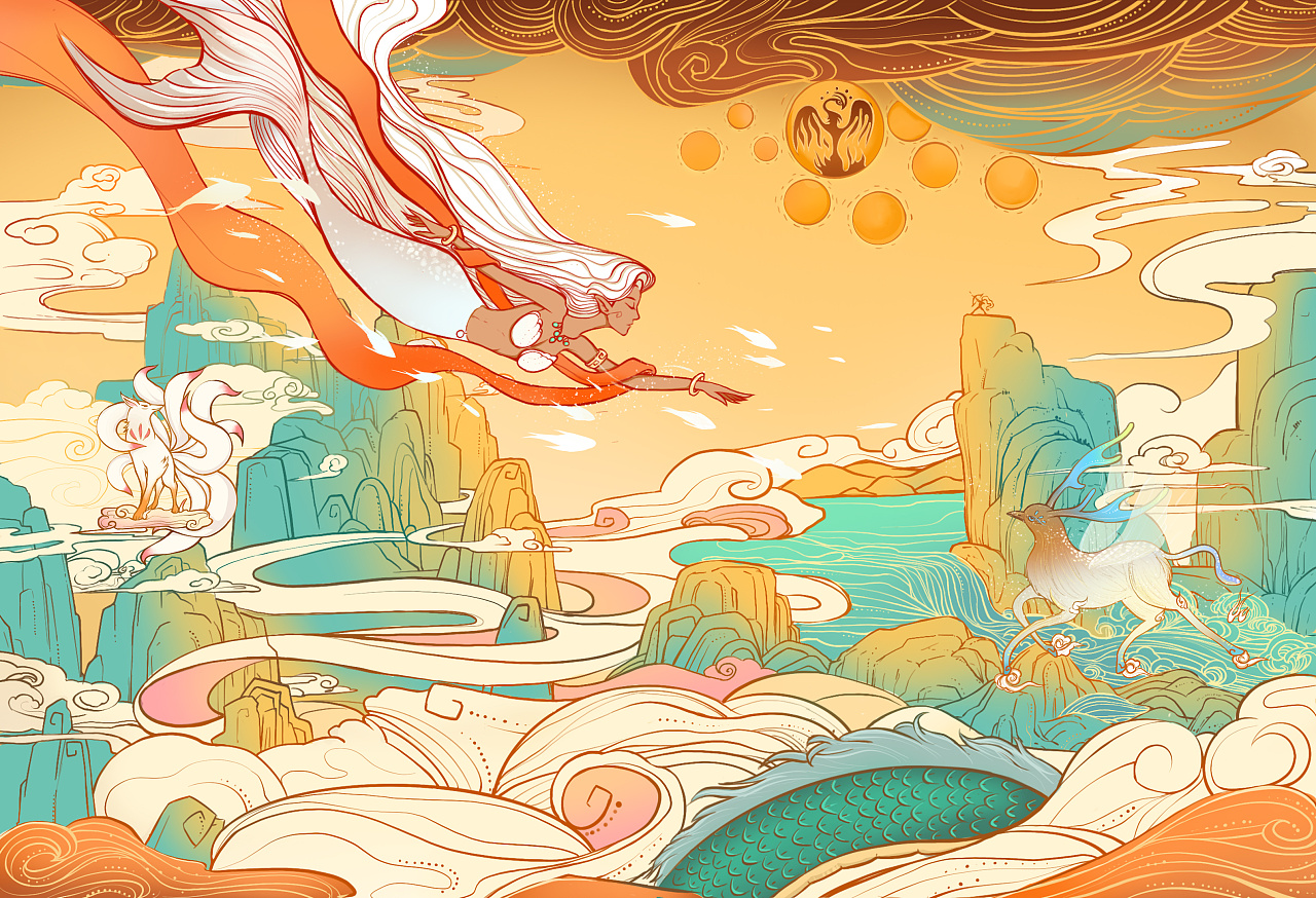 山海经主题插画包装