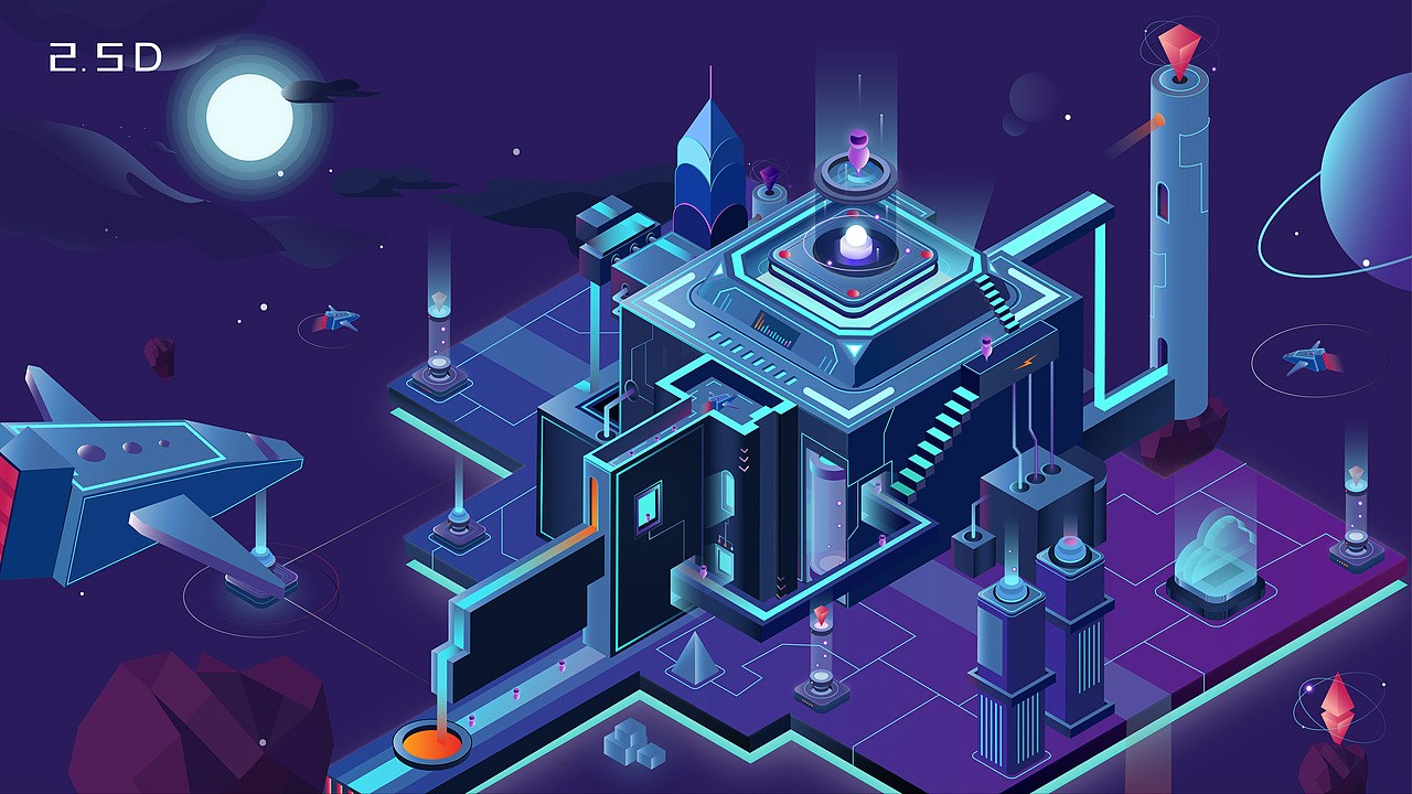 25d插画未来空间站