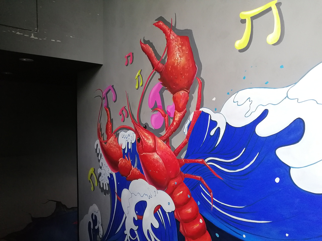 龙虾店墙体彩绘壁画涂鸦