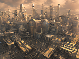 #站酷梦笔#云端城市，蒸汽朋克，体积光，对称，Zabroc