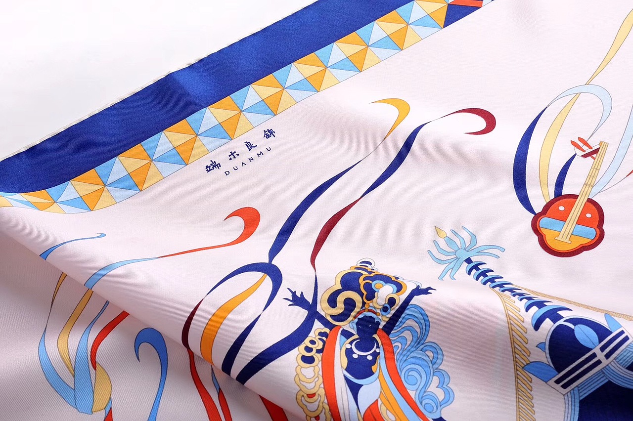 端木良锦净土楼阙丝巾图案手绘版画创作