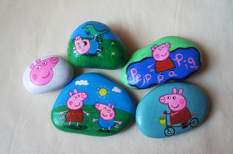 手绘石头—小猪佩奇第二组(商用定制)|纯艺术|绘画|果子design - 原创