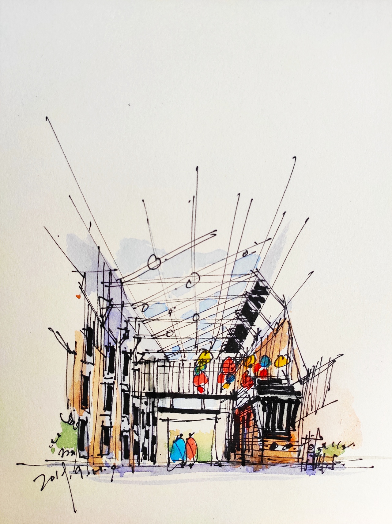 油性勾线笔 固体水彩遵义|建筑师钢笔淡彩建筑风景30102年前