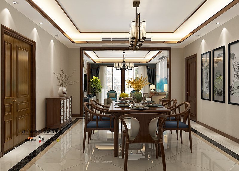 华城·宏河美地A户型198平方新中式风格装修设计方案