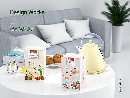 手绘插画包装红豆薏米芡实茶蜜桃乌龙茶彩盒设计