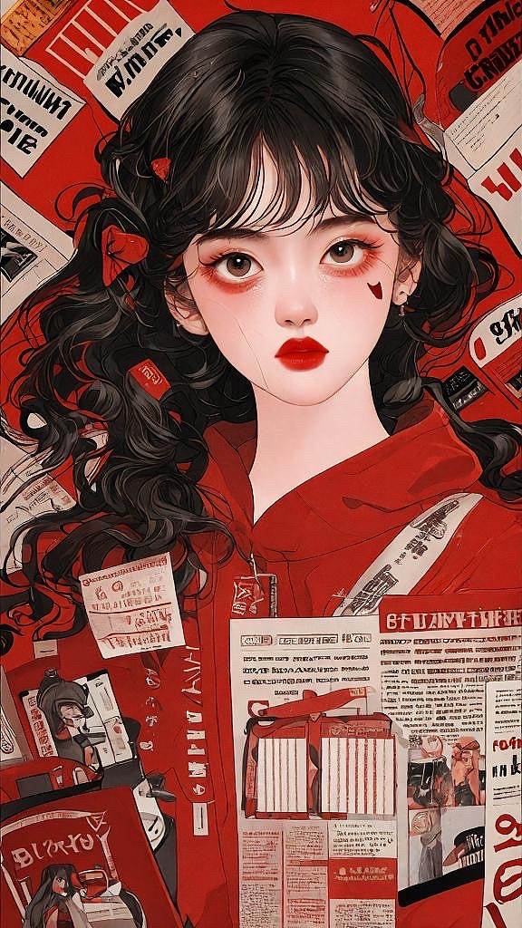 原创酒红色霸气漫画女孩