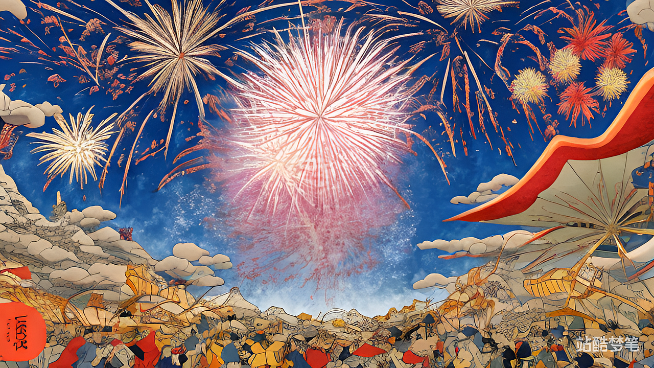 #站酷梦笔#烟花 地球，浮世绘（图ZMzI4MjE1NTg0） - AI作品 - 站酷设计师韩喵喵原创素材 - 站酷ZCOOL