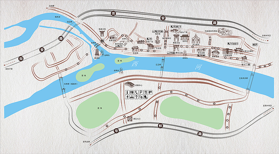 元通古镇手绘地图,如今看看还挺不错