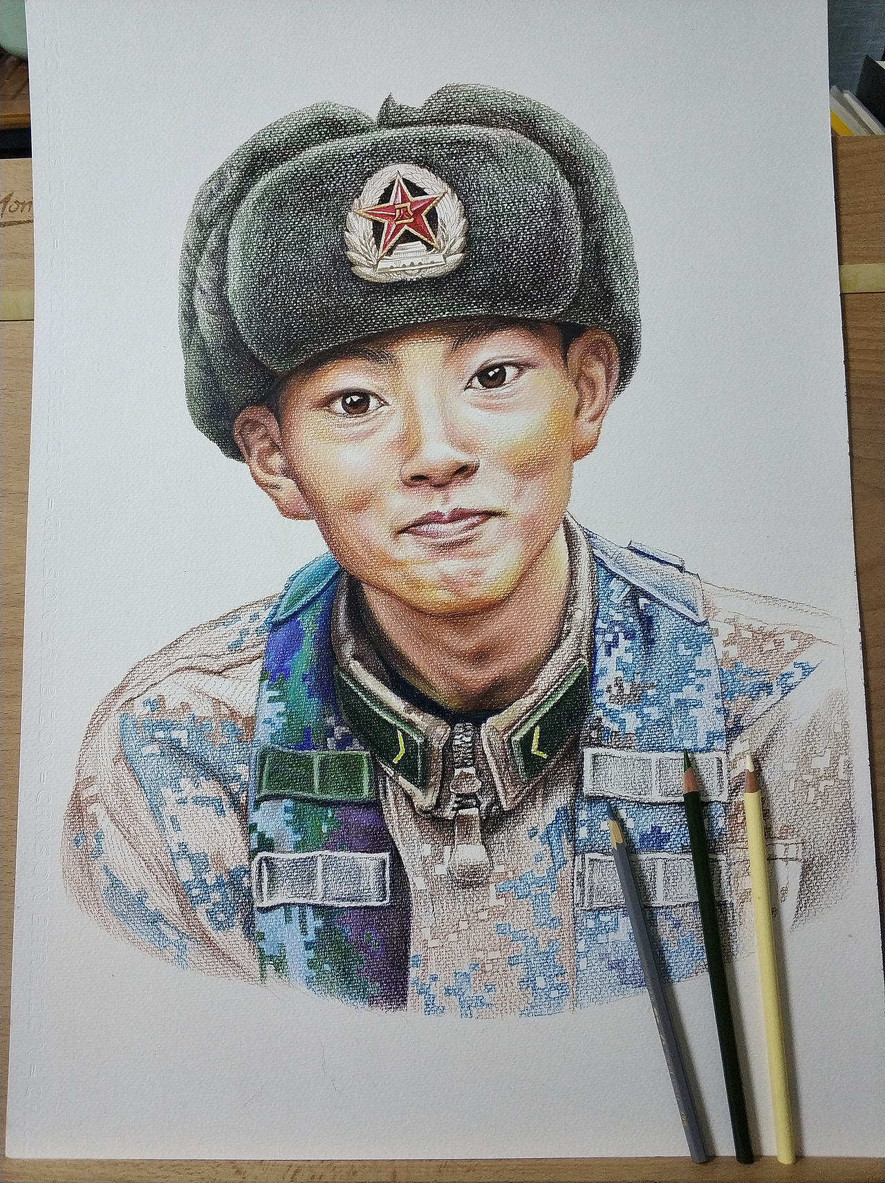 《清澈的爱 只为中国》为英雄陈祥榕画一幅彩铅肖像