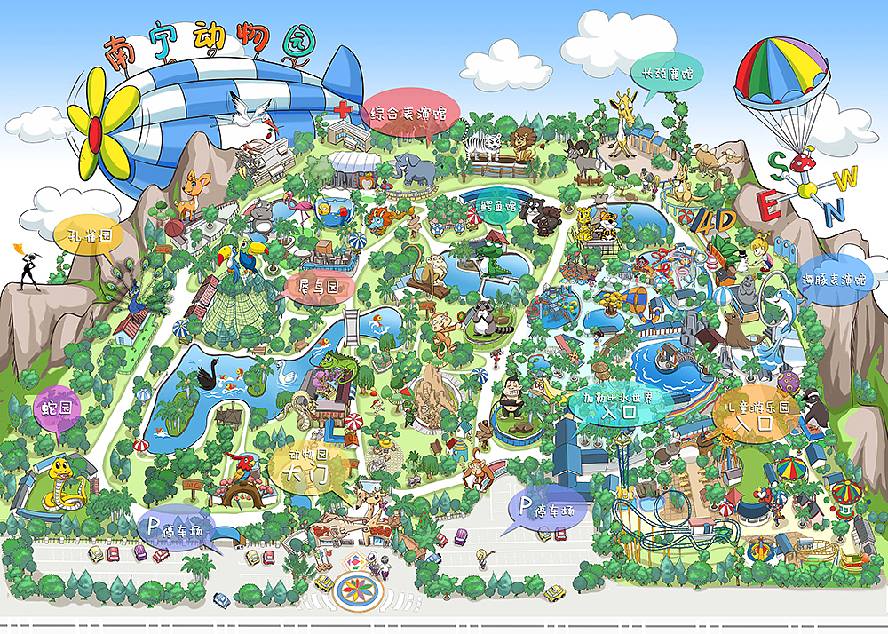 南宁动物园卡通手绘地图