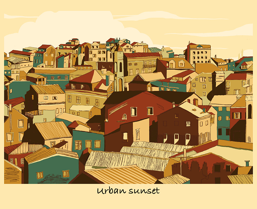 插画作品/城市落日