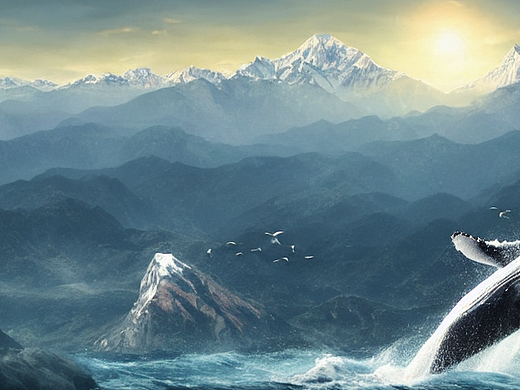 ai创作实验室#天空中翱翔这巨大的鲸鱼,俯视喜马拉雅