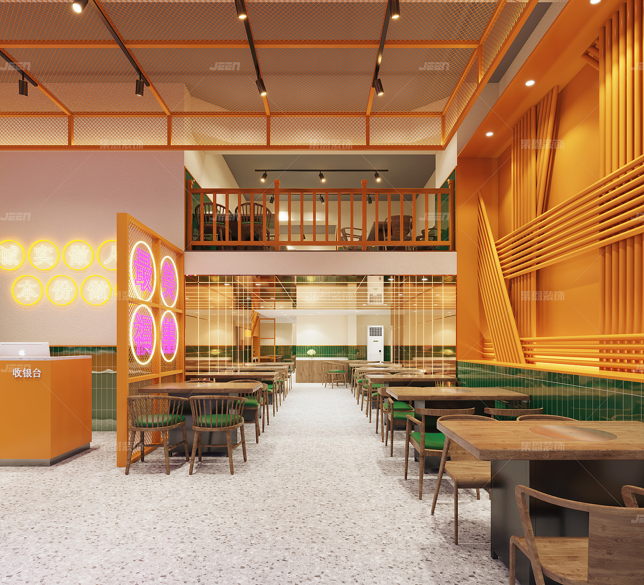 福囍串烤海鲜大排档祭城店_烧烤店设计效果图_集恩装饰