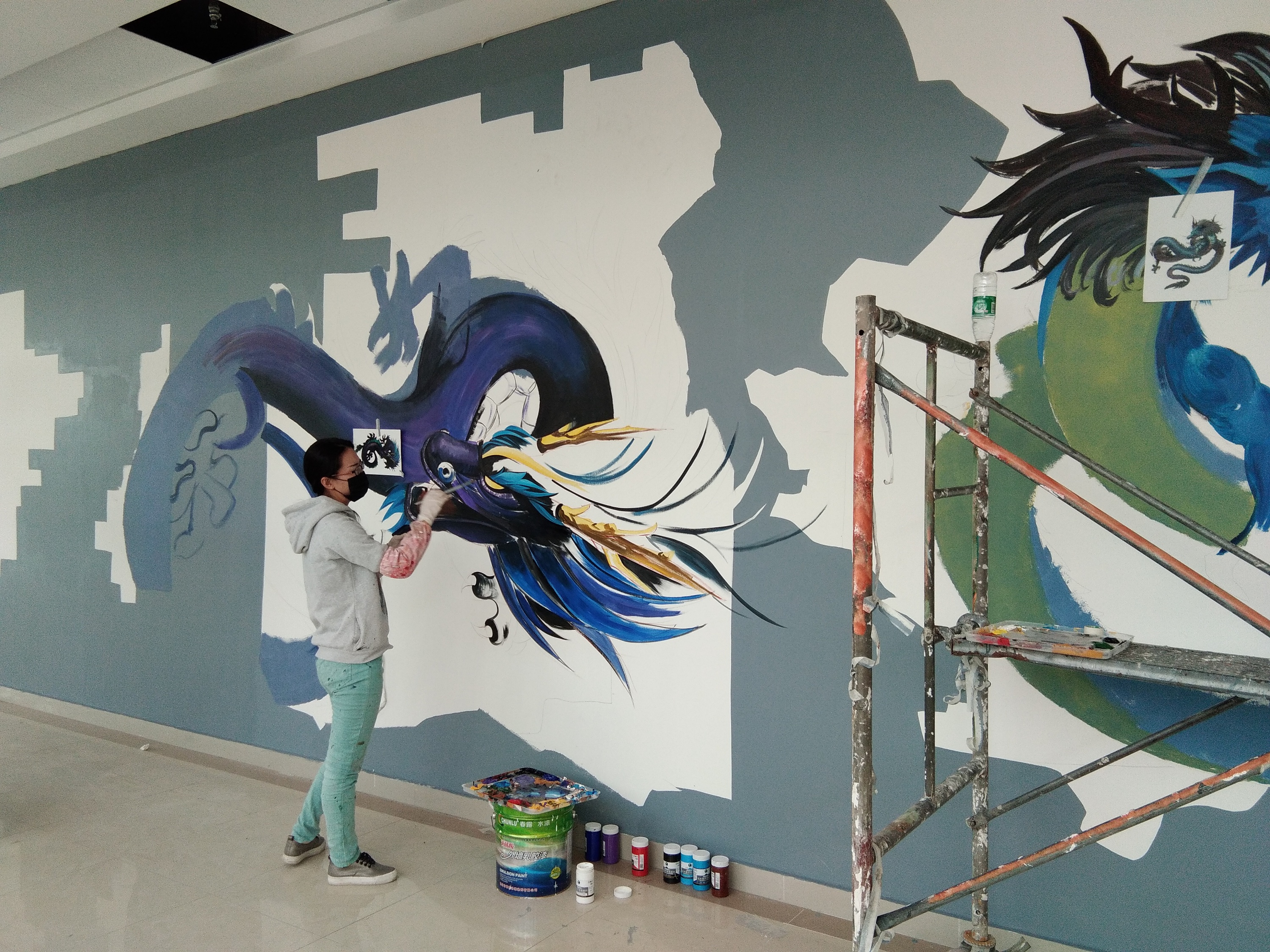 山西太原墙体彩绘太原墙绘九龙壁创作