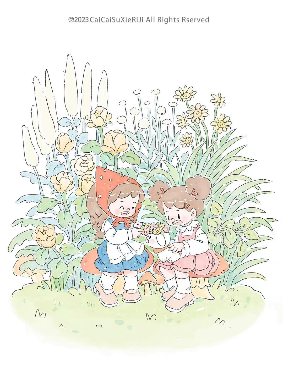 iPad淡彩小场景插画/植物少女（图ZMzI3NTM4MjMy） - 儿童插画 - 站酷设计师菜菜速写原创素材 - 站酷ZCOOL