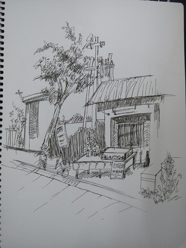 碳素笔风景手绘