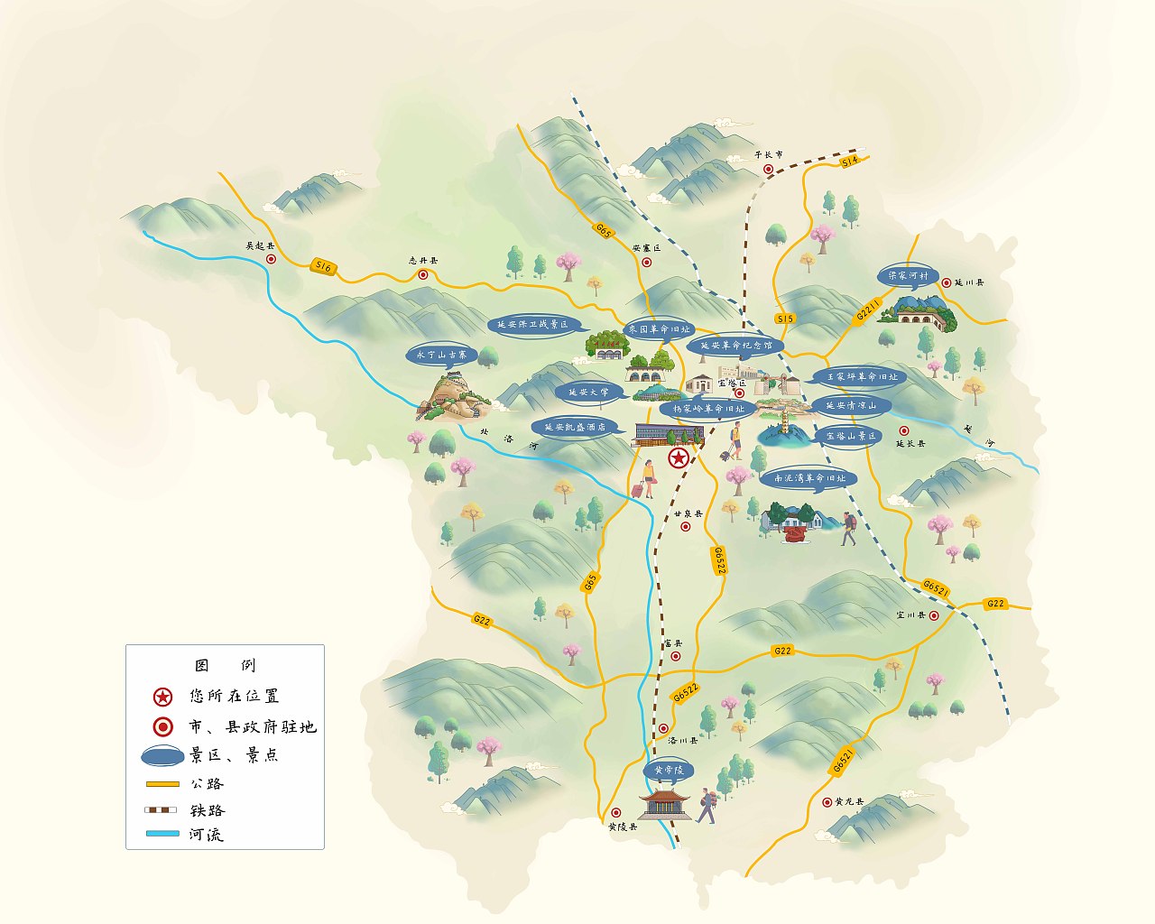 延安全域旅游红色景区景点导览定制导视图设计定制