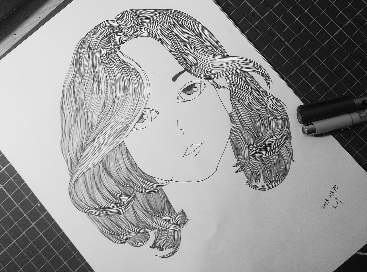 线描头发|插画|创作习作|moonsuno_原创作品-站酷zcool