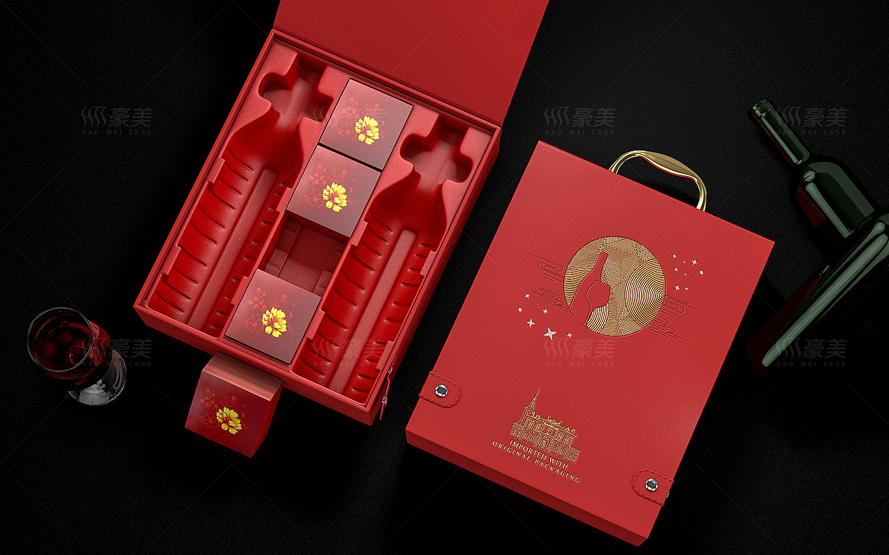 红酒+月饼礼盒包装