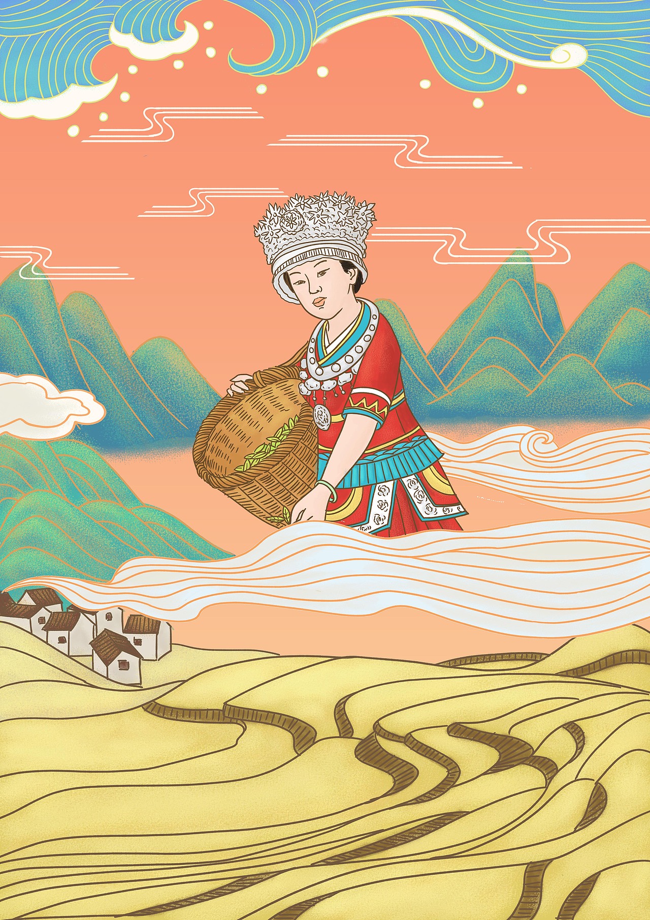 苗族习俗插画