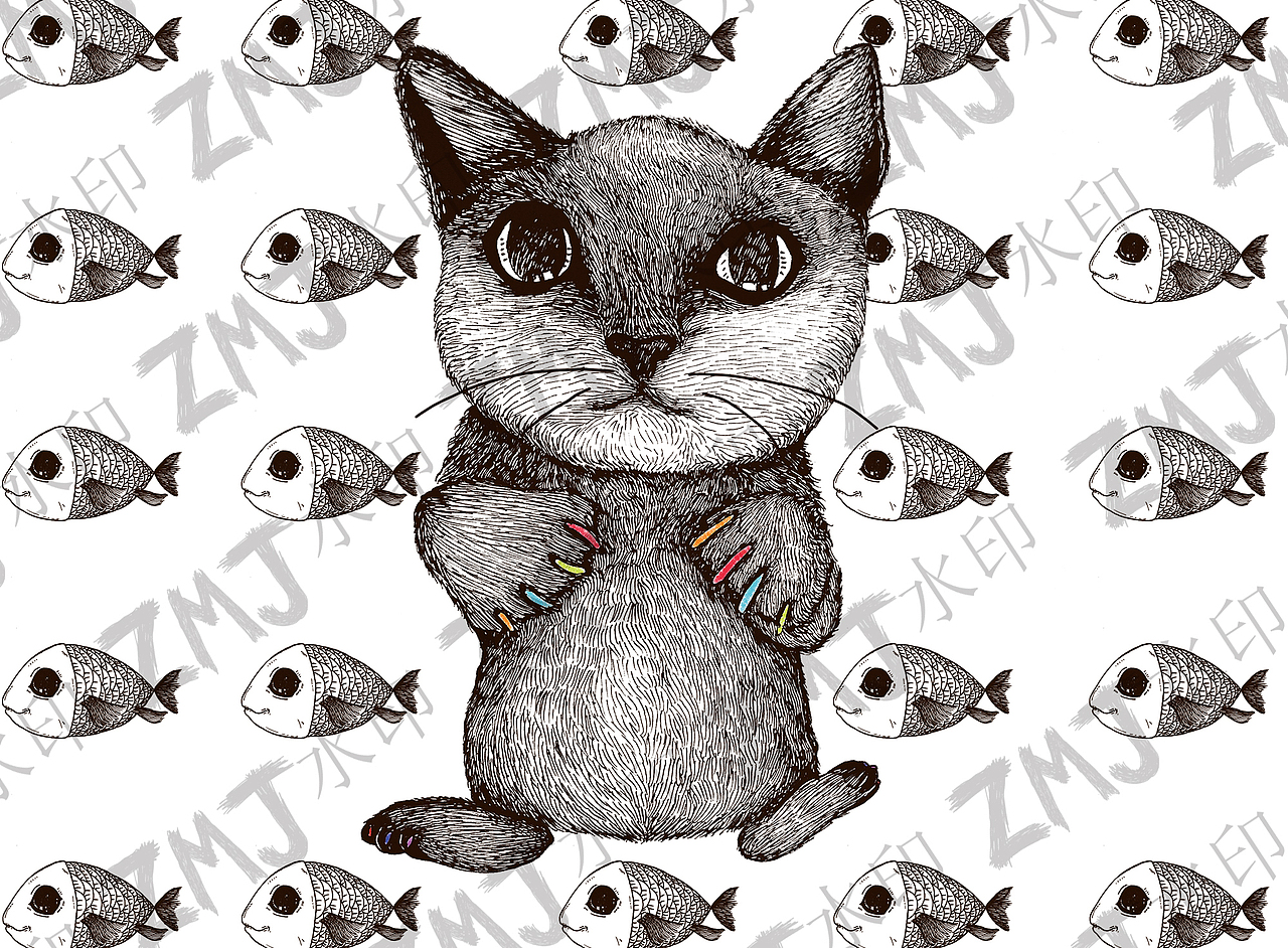 花指甲的猫（图ZMzM0NTgxNTY=） - 商业插画 - 站酷设计师郑梅杰原创素材 - 站酷ZCOOL