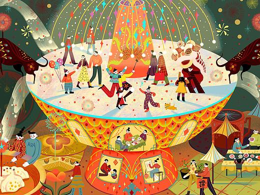 泊寓地产新年主kv插画-牛年