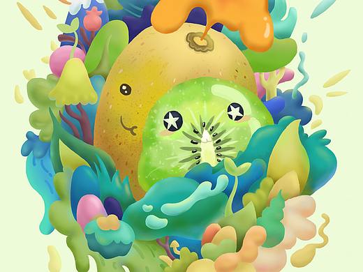 水果口味饮料包装原创插画设计