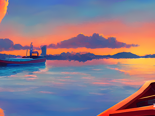 #AI创作实验室#天空,黄昏,船,倒影