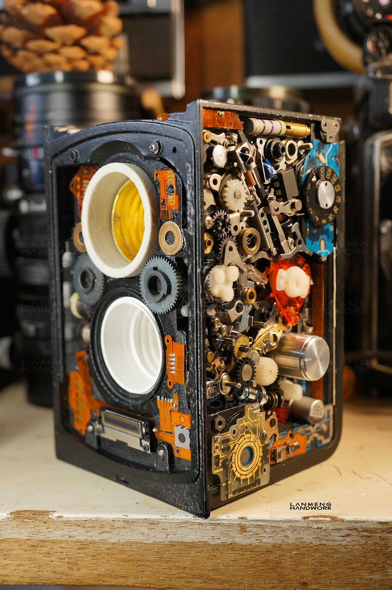 海鸥4A双反相机魔改变身装饰台灯双钨丝灯泡可调光开关